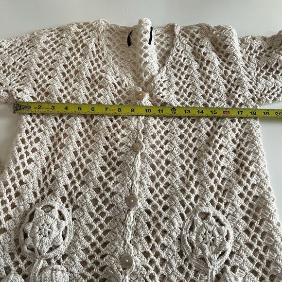 Granny Knit Crochet Floral Open Cardigan Sweater Womens Size Med/ Large - Picture 6 of 7